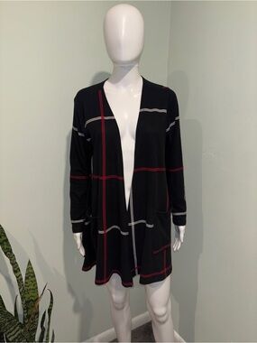 LuLarRoe Black, White, & Red Plaid Long Sleeve Cardigan - M